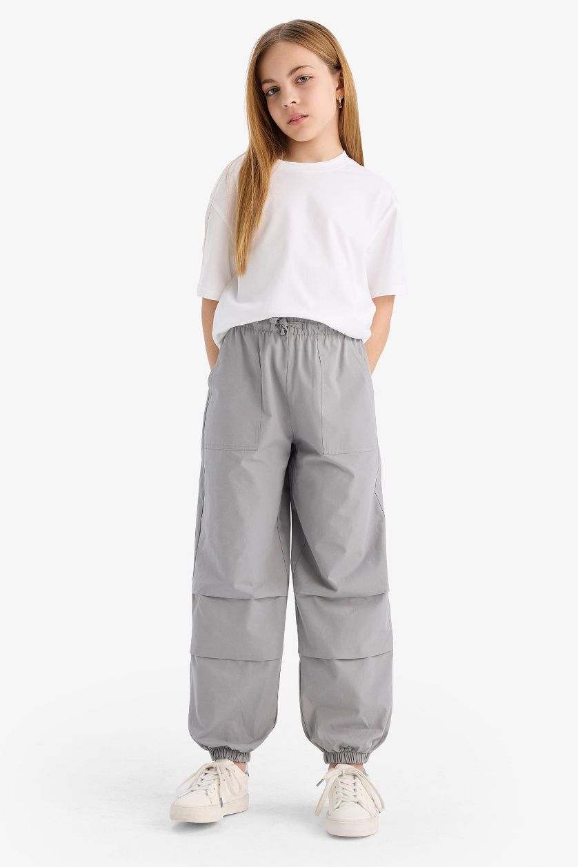 Kız Çocuk - Genç Kız Açık Gri Paraşüt Jogger Paça Pantolon Kız Çocuk