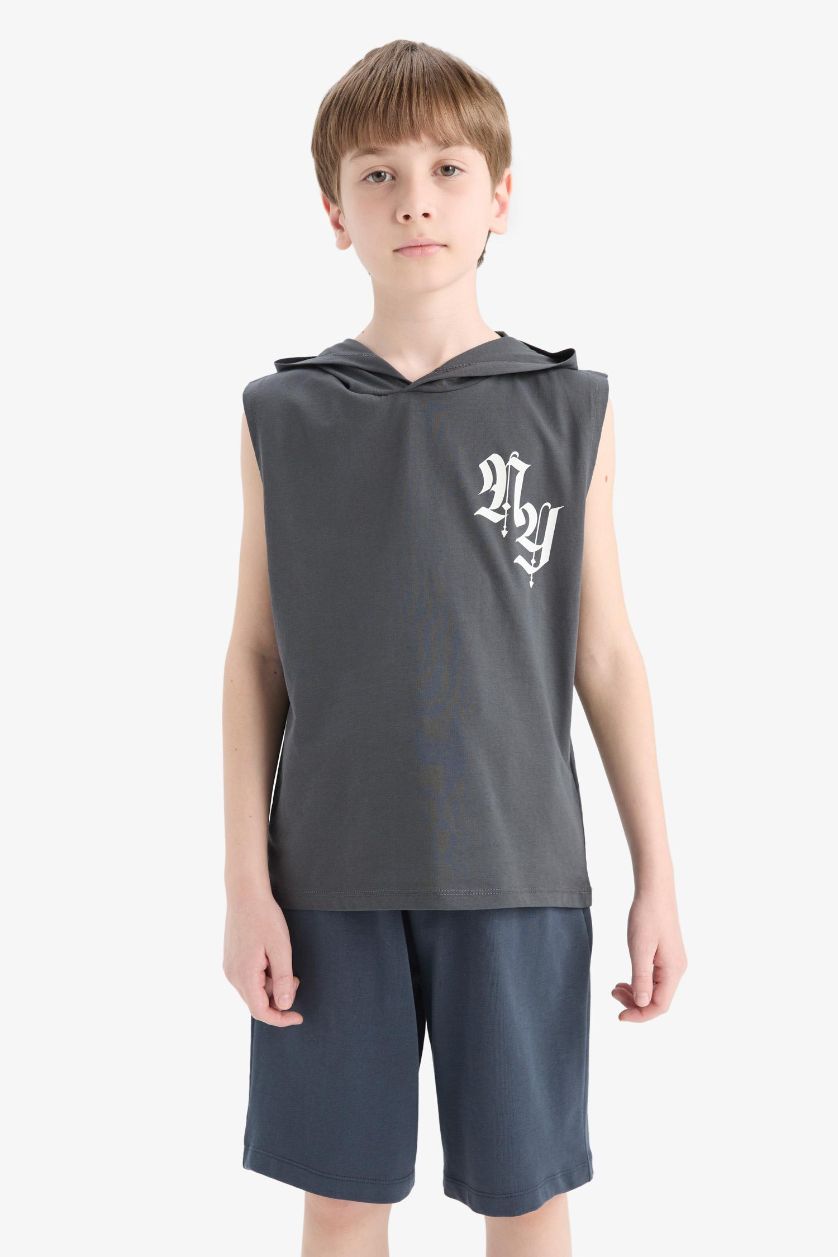 Erkek Çocuk - Genç Erkek Koyu Gri Beli Lastikli Basic Düz Şort Erkek Çocuk