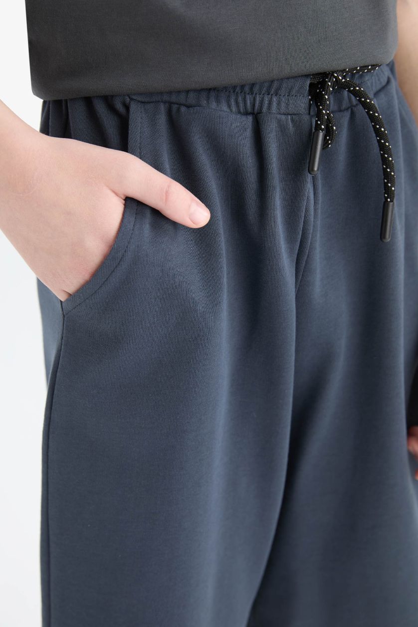 Erkek Çocuk - Genç Erkek Koyu Gri Beli Lastikli Basic Düz Şort Erkek Çocuk