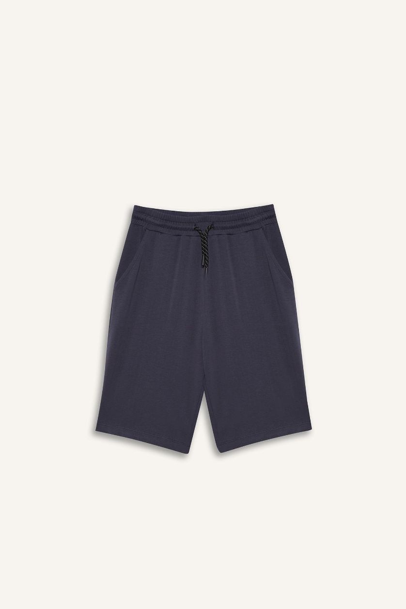 Erkek Çocuk - Genç Erkek Koyu Gri Beli Lastikli Basic Düz Şort Erkek Çocuk