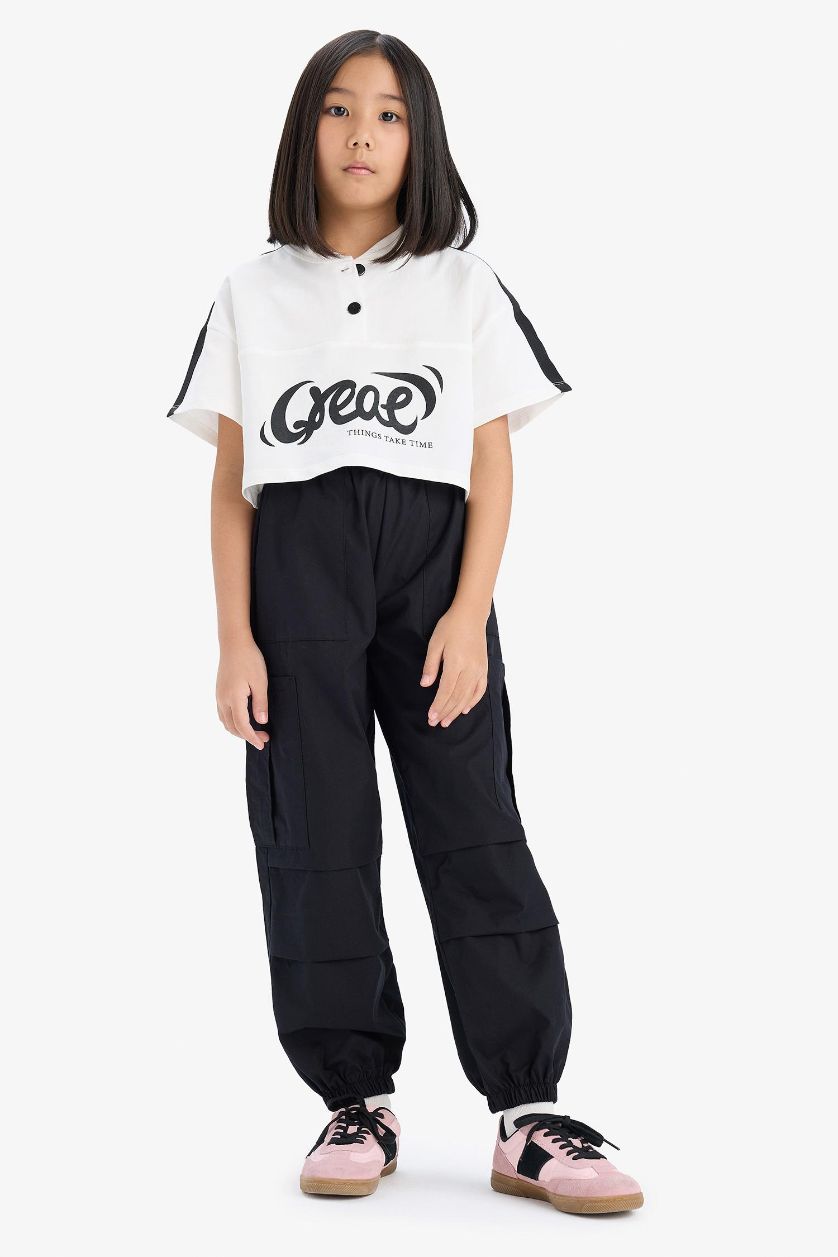 Kız Çocuk - Genç Kız Siyah Paraşüt Kargo Jogger Paça Pantolon Kız Çocuk