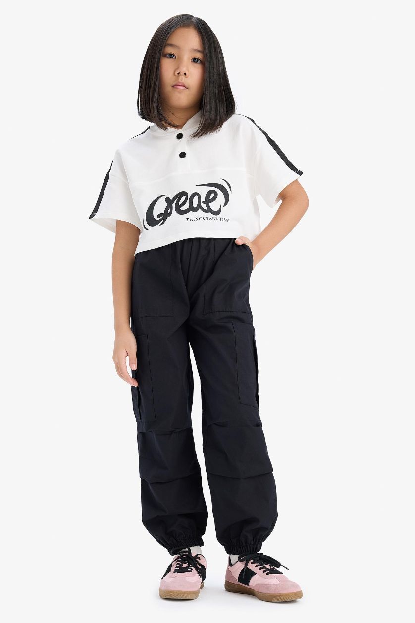 Kız Çocuk - Genç Kız Siyah Paraşüt Kargo Jogger Paça Pantolon Kız Çocuk