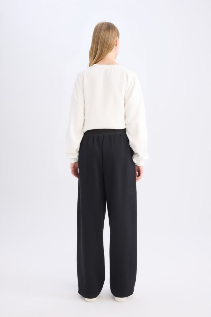 FEMME Noir Pantalon de survêtement Large à taille élastique ajustable avec bandes latérales