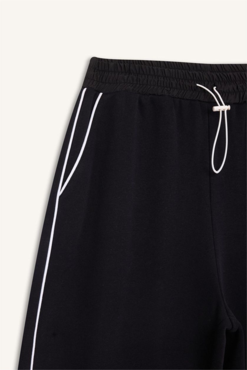 FEMME Noir Pantalon de survêtement Large à taille élastique ajustable avec bandes latérales