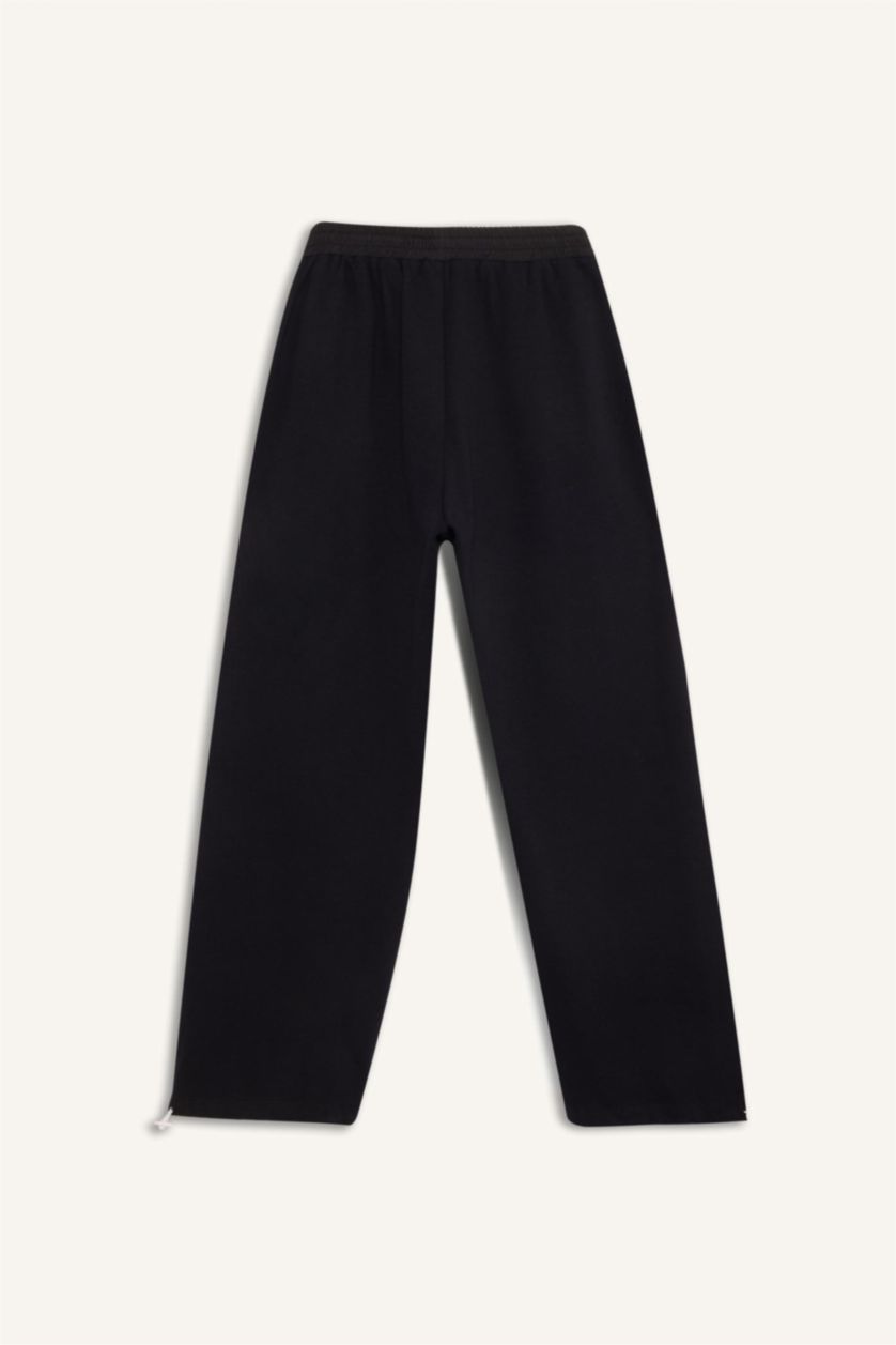 FEMME Noir Pantalon de survêtement Large à taille élastique ajustable avec bandes latérales