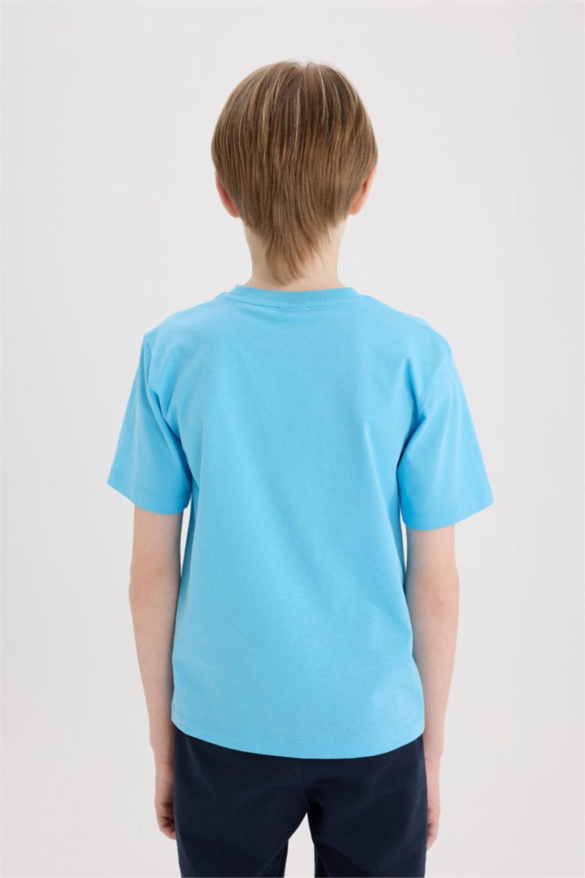 Ұлдар Және Жасөспірімдер Көк Ұлдарға дөңгелек жаға басып шығарылған қысқа жеңді Қысқа жеңді футболка