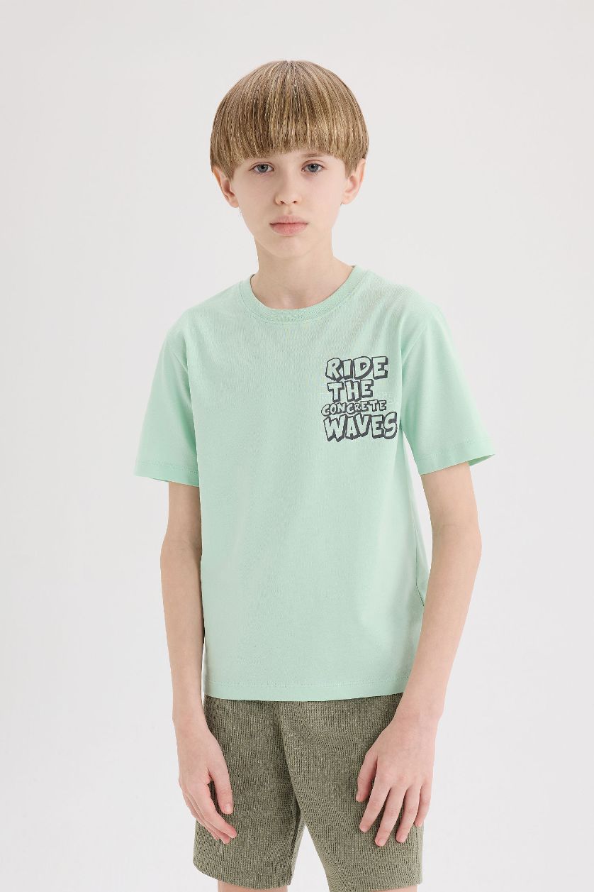 GARÇONS Turquoise T-shirt imprimé à col rond et manches courtes pour garçon