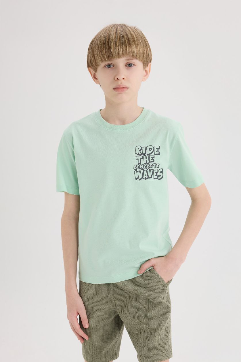 GARÇONS Turquoise T-shirt imprimé à col rond et manches courtes pour garçon