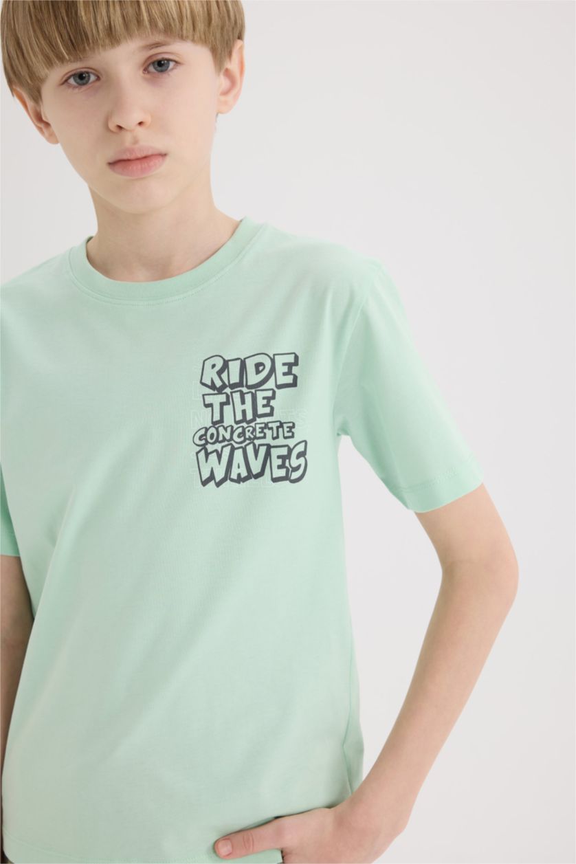 GARÇONS Turquoise T-shirt imprimé à col rond et manches courtes pour garçon