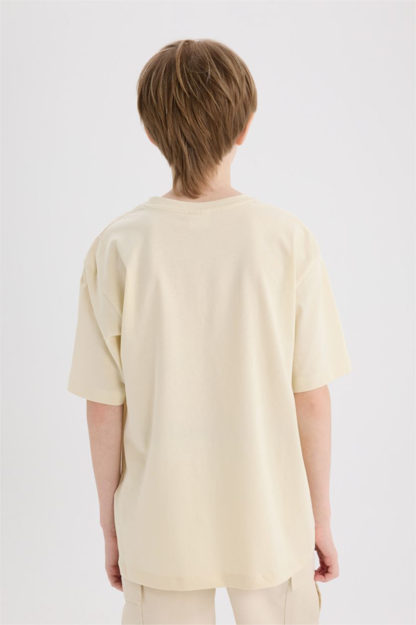 Erkek Çocuk - Genç Erkek Kum Bisiklet Yaka Baskılı Kısa Kollu Tişört Erkek Çocuk