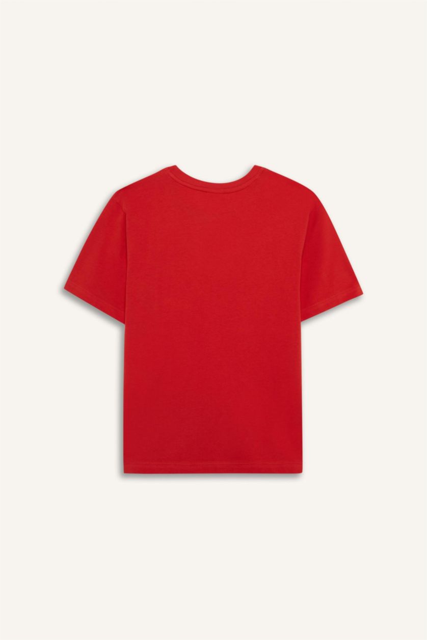 Erkek Çocuk - Genç Erkek Kırmızı Bisiklet Yaka Baskılı Kısa Kollu Tişört Erkek Çocuk