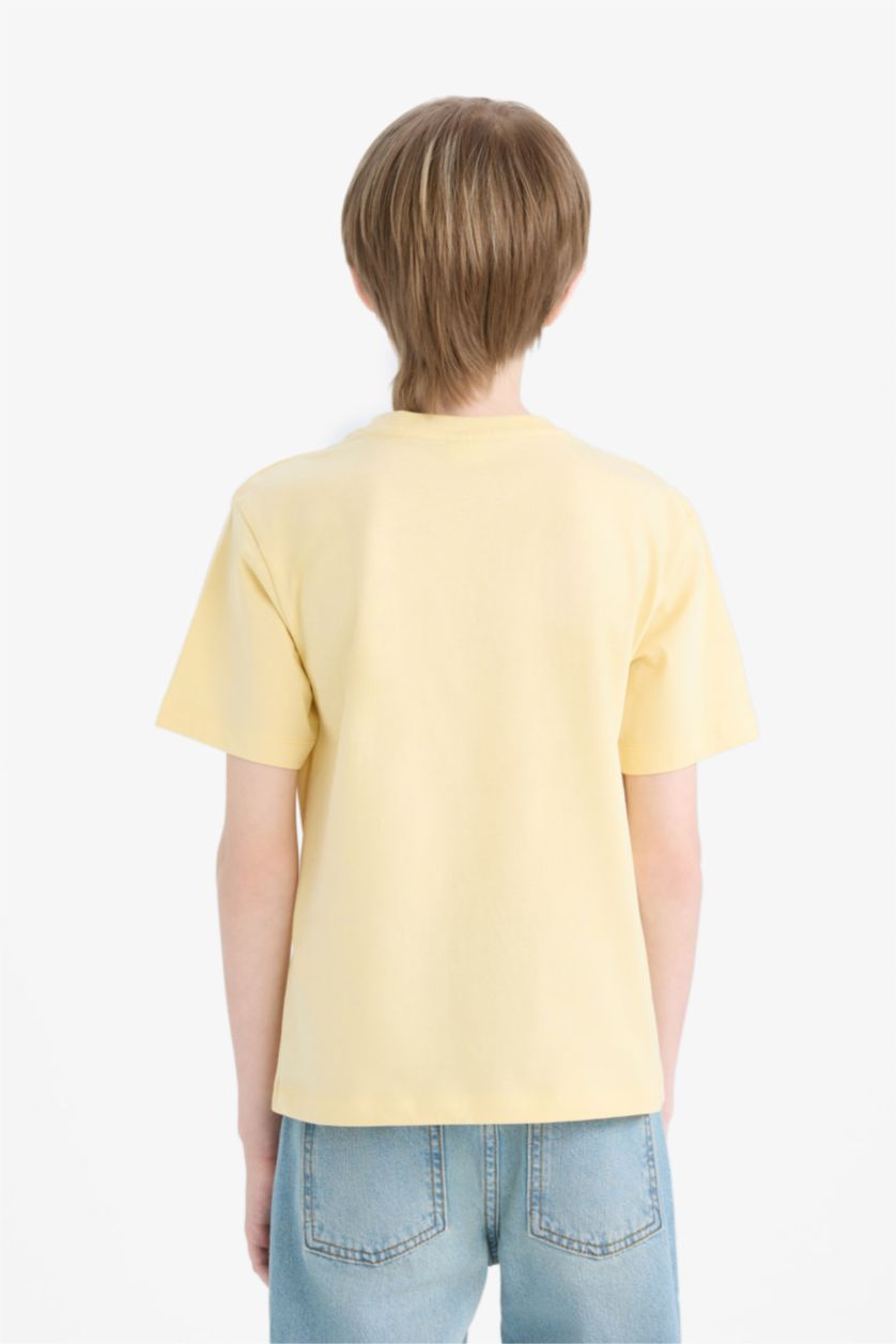 Erkek Çocuk - Genç Erkek Sarı Bisiklet Yaka Baskılı Kısa Kollu Tişört Erkek Çocuk