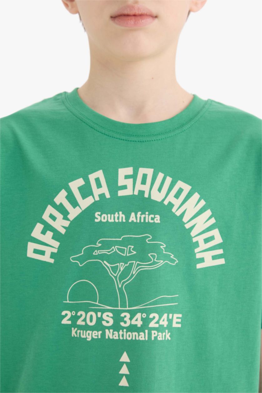 Мальчики и подростки Зеленый Мальчик фуфайка с круглым вырезом, с принтом, с короткими рукавами