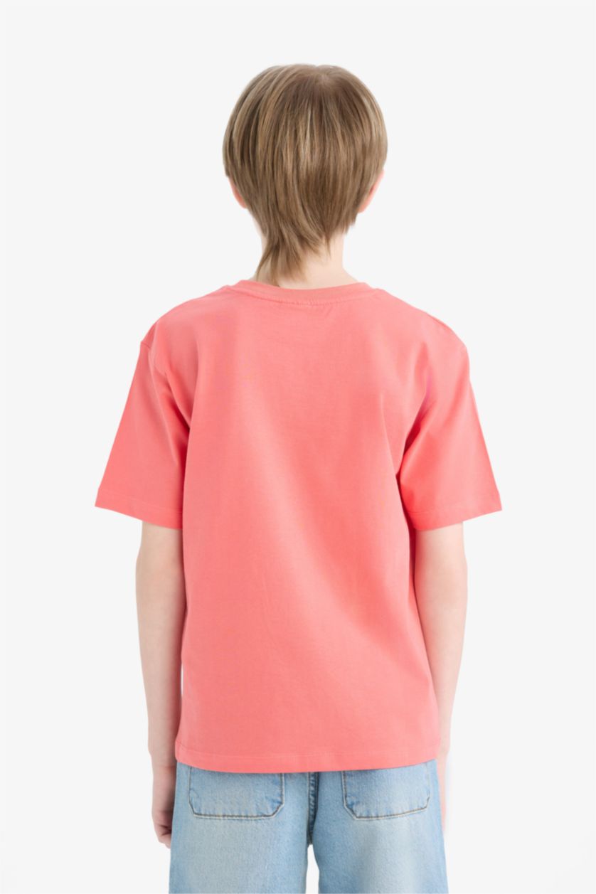 Erkek Çocuk - Genç Erkek Mercan Bisiklet Yaka Baskılı Kısa Kollu Tişört Erkek Çocuk