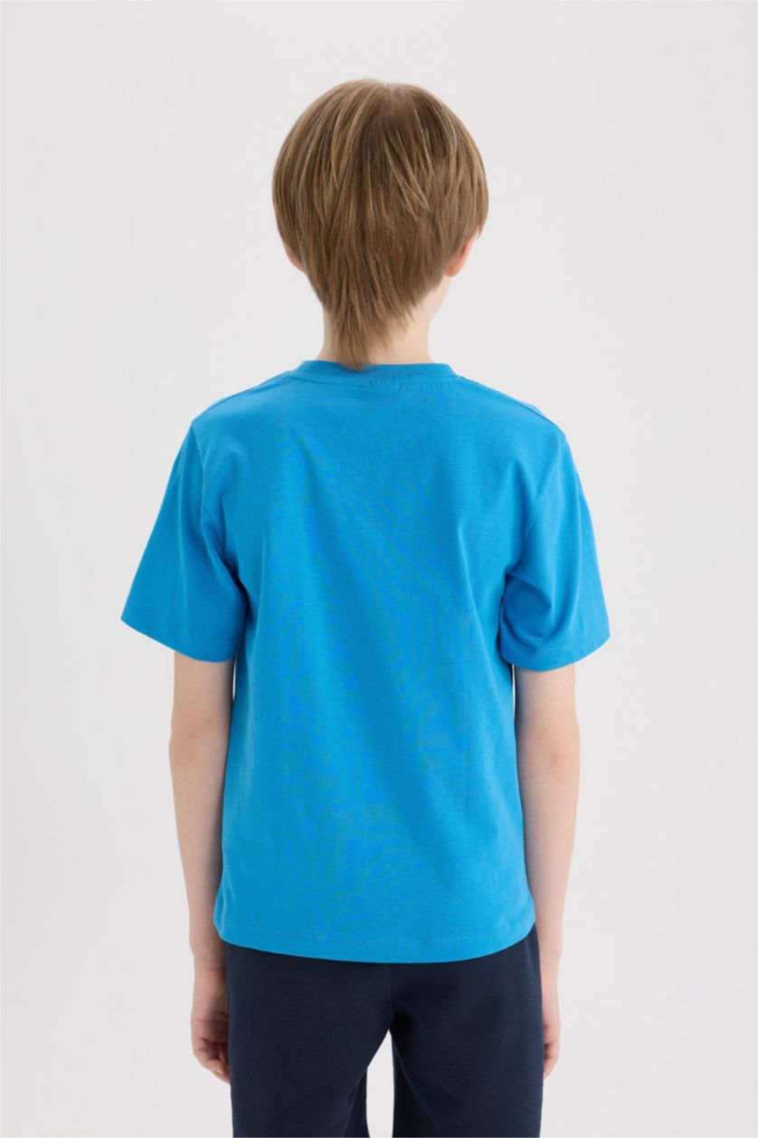 Erkek Çocuk - Genç Erkek Turkuaz Bisiklet Yaka Baskılı Kısa Kollu Tişört Erkek Çocuk