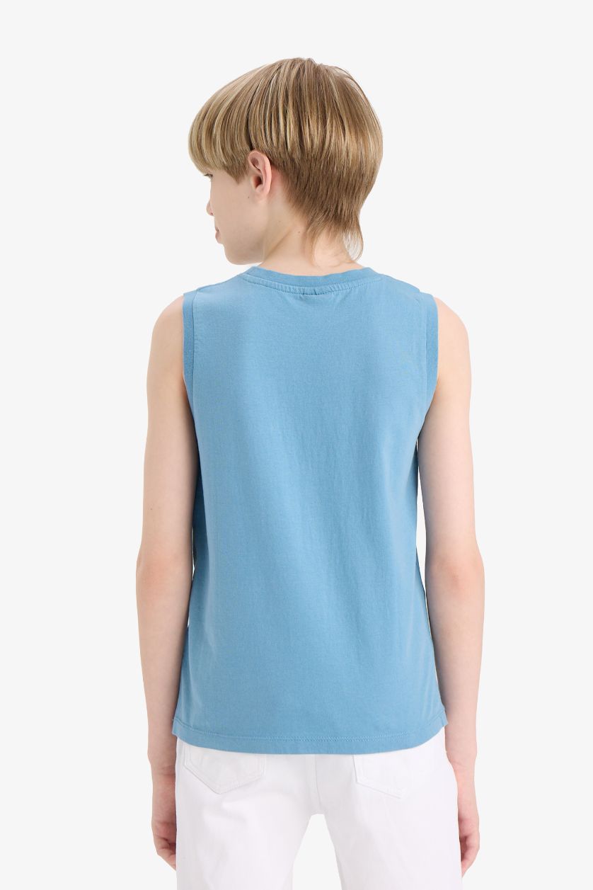 Erkek Çocuk - Genç Erkek Mavi Bisiklet Yaka Baskılı Atlet Erkek Çocuk