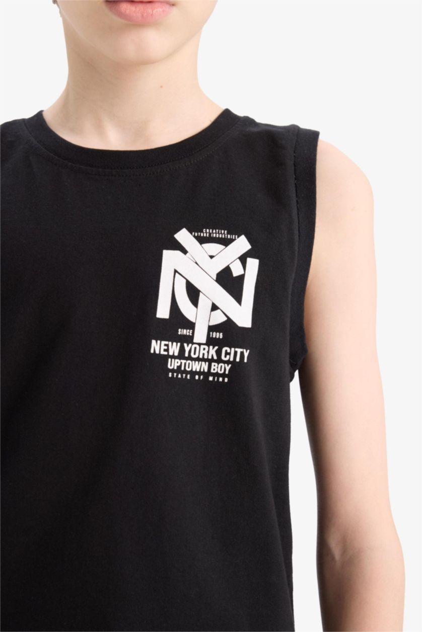 Erkek Çocuk - Genç Erkek Siyah Bisiklet Yaka Baskılı Atlet Erkek Çocuk