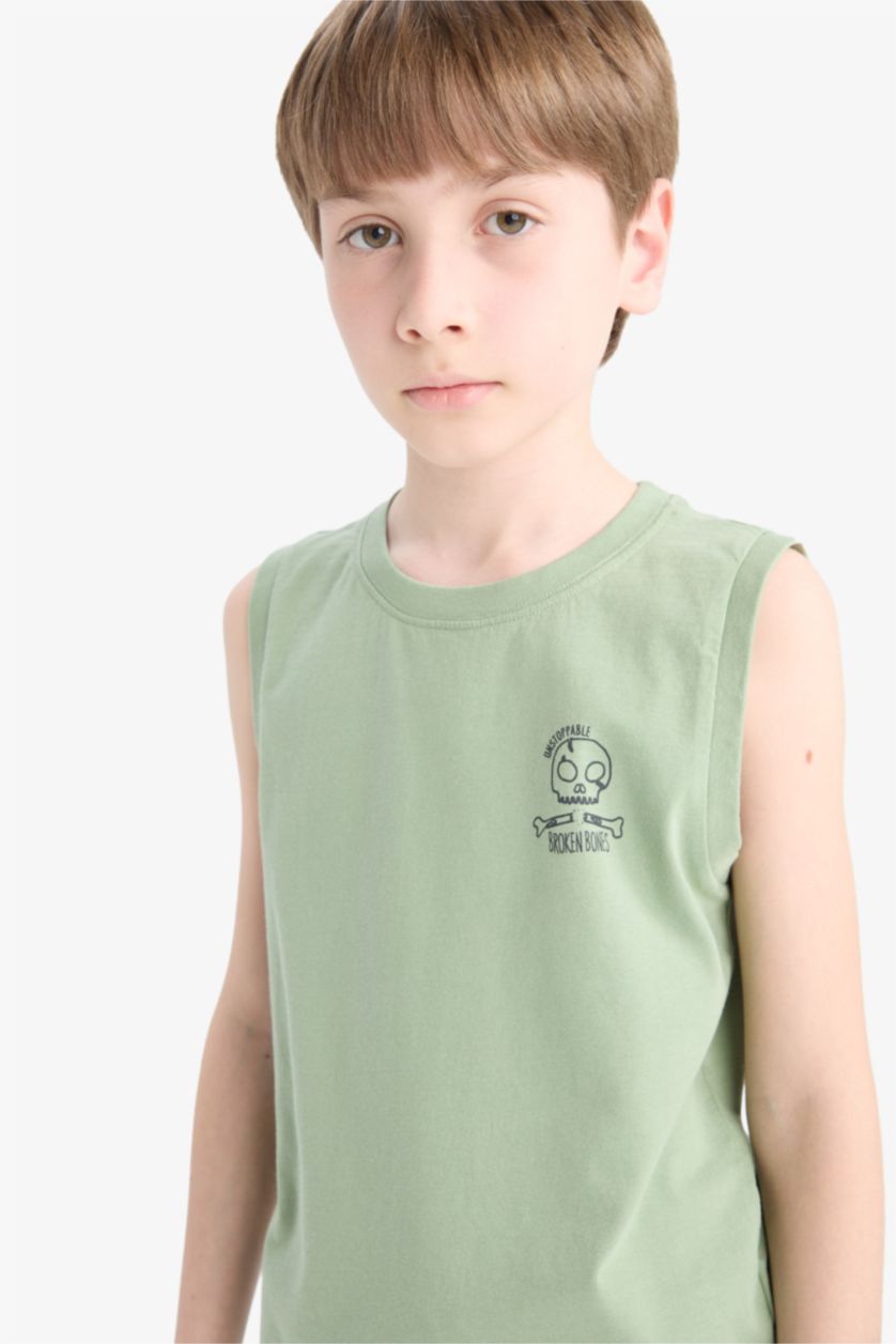 Erkek Çocuk - Genç Erkek Açık Yeşil Bisiklet Yaka Baskılı Atlet Erkek Çocuk