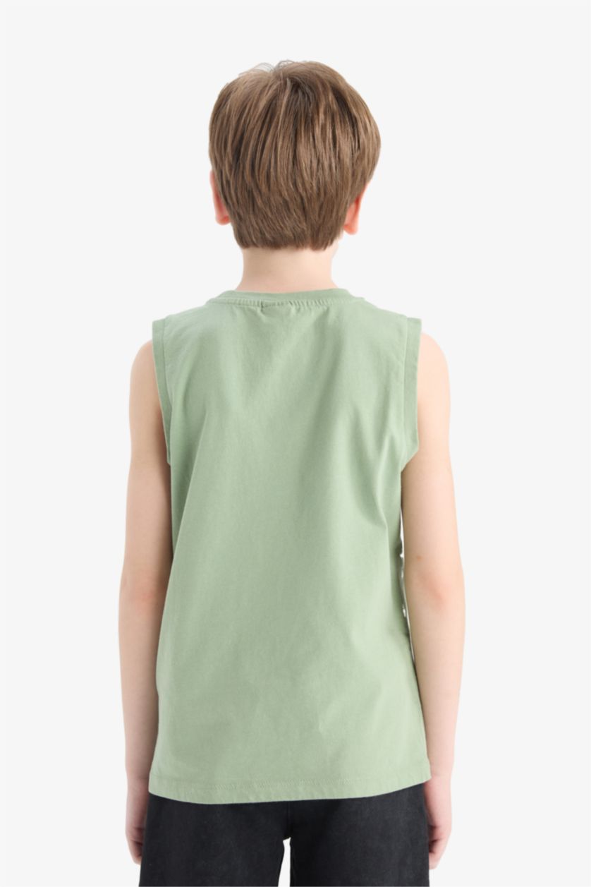 Erkek Çocuk - Genç Erkek Açık Yeşil Bisiklet Yaka Baskılı Atlet Erkek Çocuk