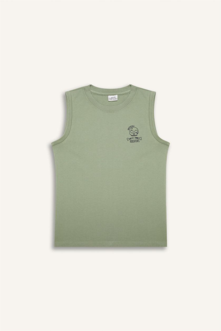 Erkek Çocuk - Genç Erkek Açık Yeşil Bisiklet Yaka Baskılı Atlet Erkek Çocuk