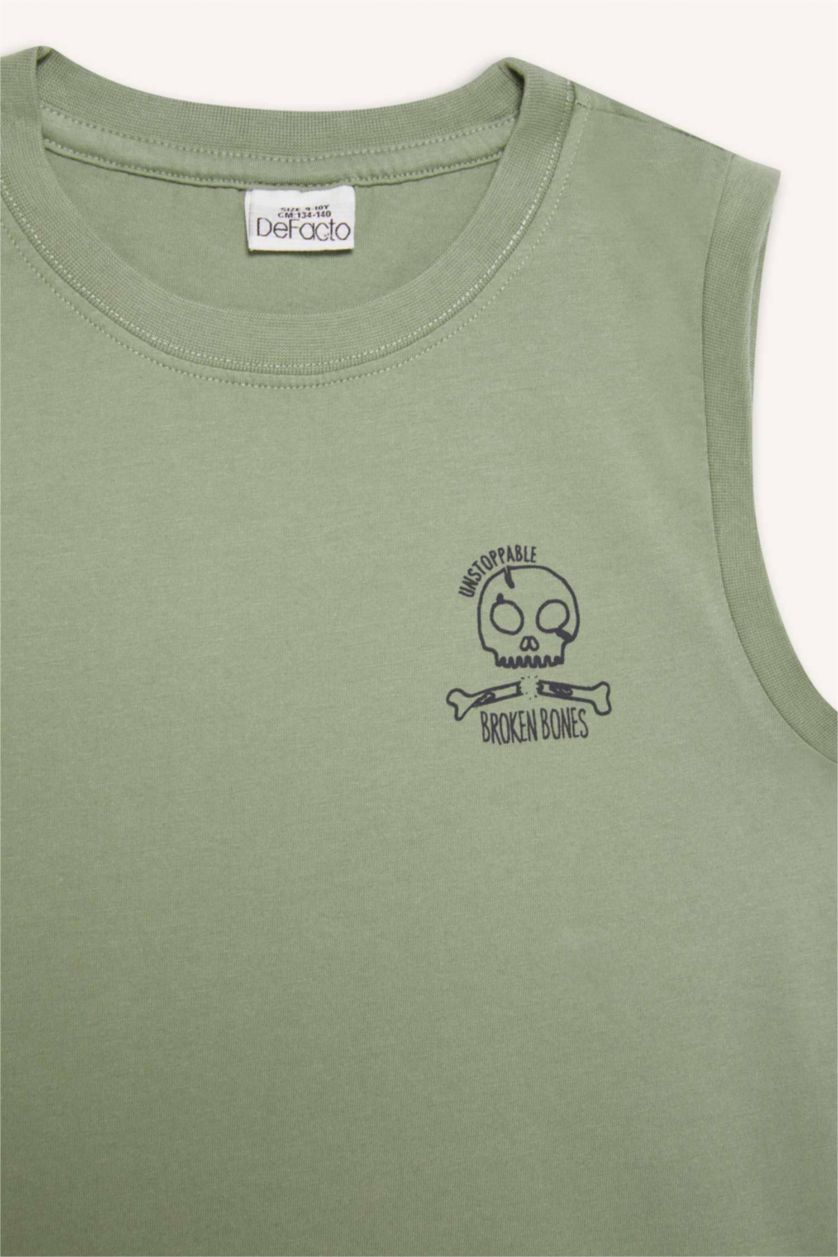 Erkek Çocuk - Genç Erkek Açık Yeşil Bisiklet Yaka Baskılı Atlet Erkek Çocuk