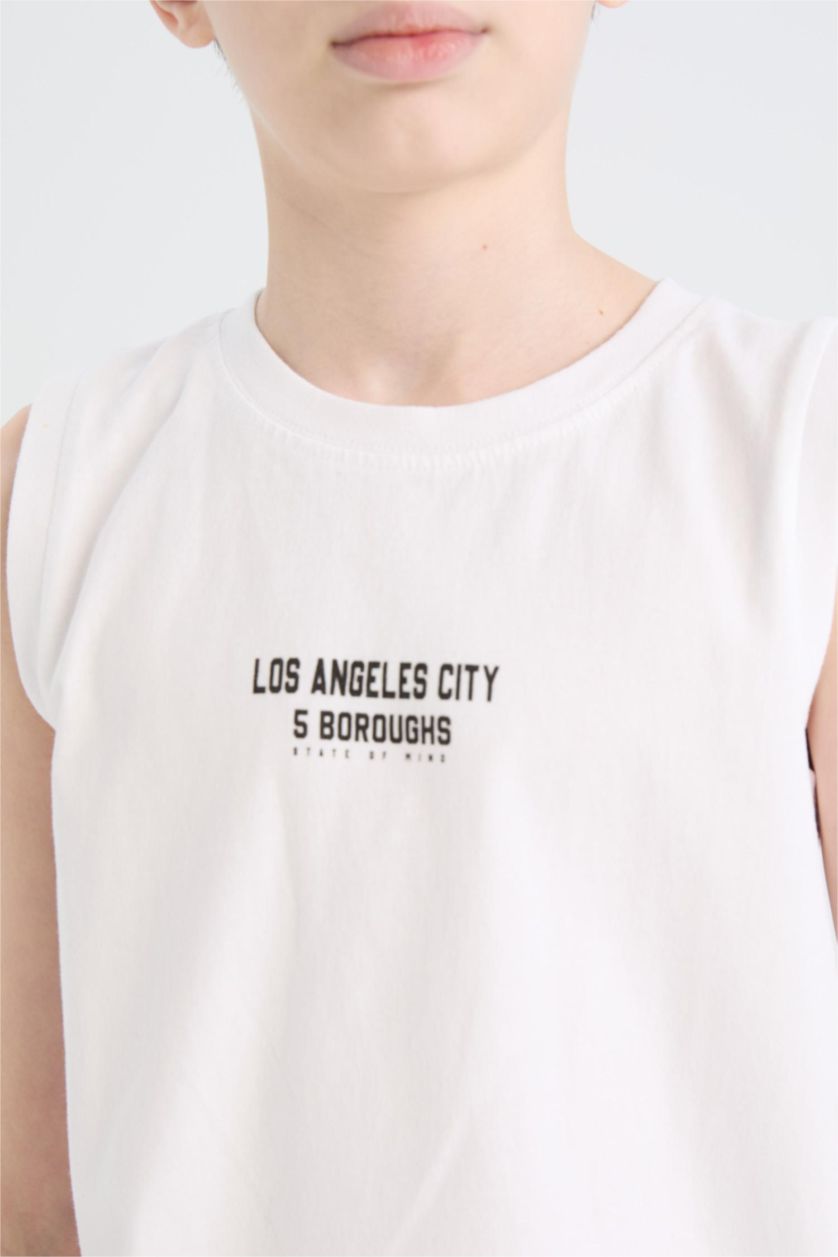 Erkek Çocuk - Genç Erkek Beyaz Bisiklet Yaka Baskılı Atlet Erkek Çocuk