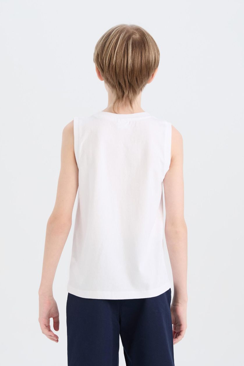 Erkek Çocuk - Genç Erkek Beyaz Bisiklet Yaka Baskılı Atlet Erkek Çocuk