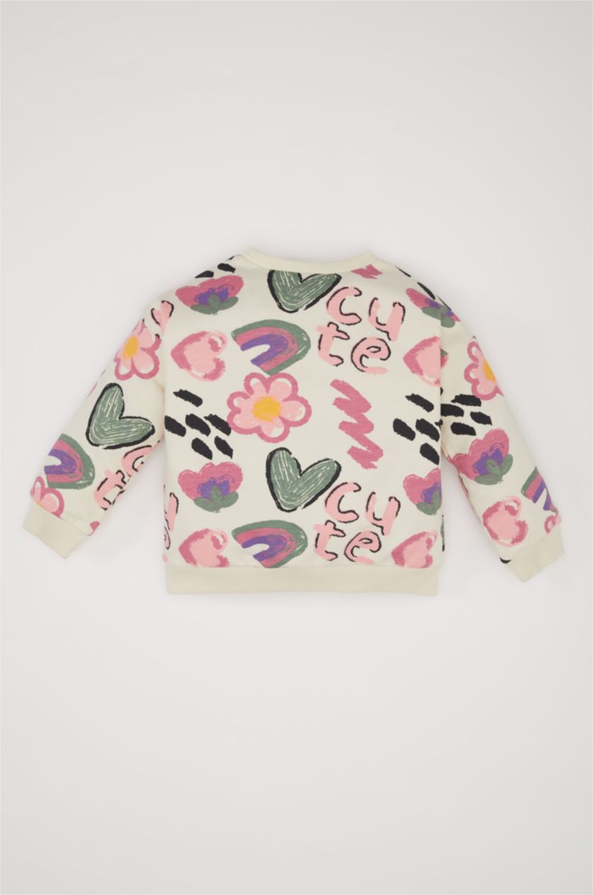 طفلة صغيرة بيج فاتح سويت شيرت بنات مطبوع قصة عادية برقبة مستديرة