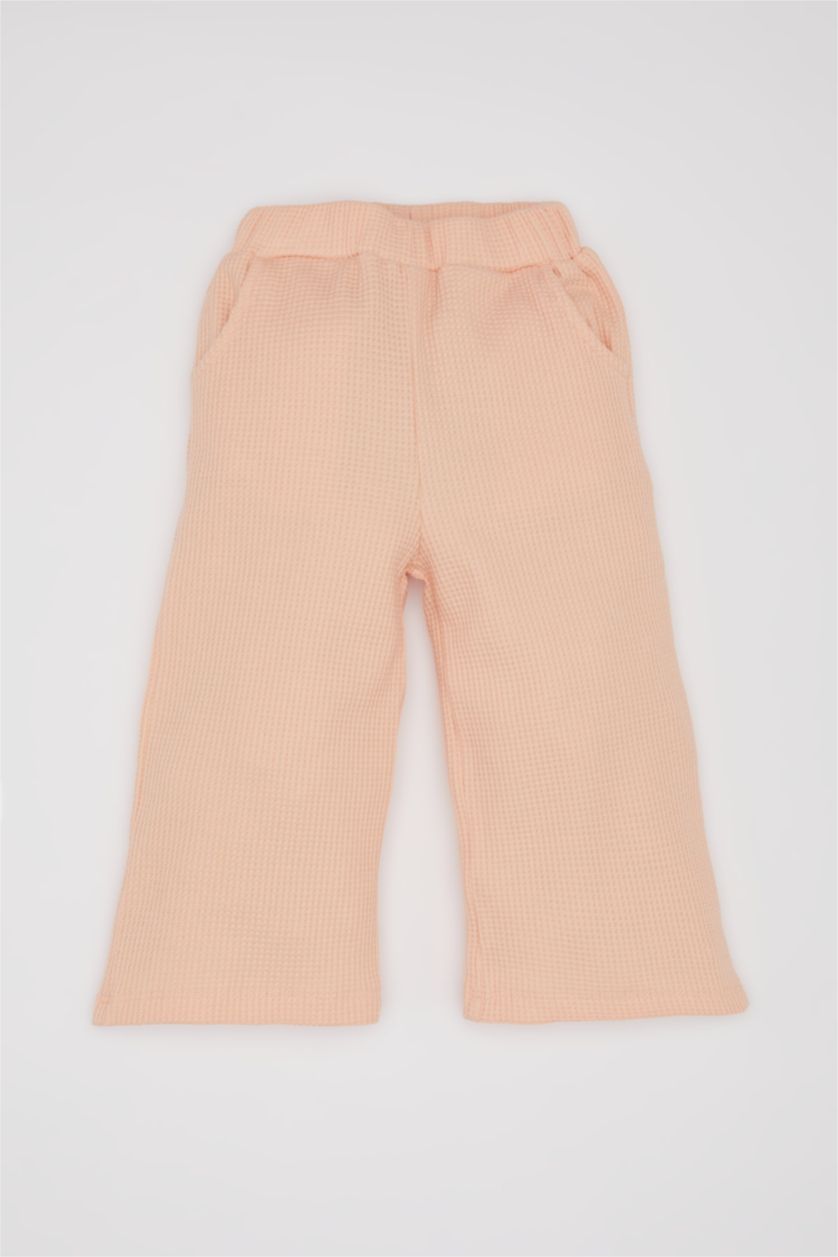 Kız Bebek Somon 2'li Takım Waffle Baskılı Sweatshirt Beli Lastikli Eşofman Altı Kız Bebek