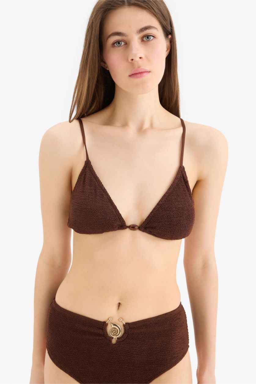 Kadın Kahve Regular Fit Bürümcük Bikini Üstü