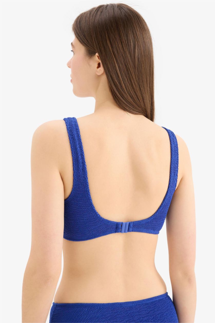 Kadın Saks Regular Fit Bürümcük Bikini Üstü