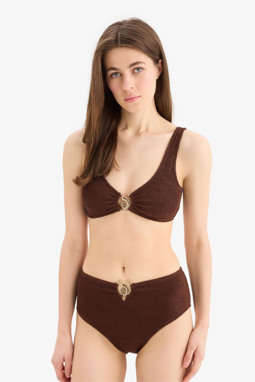 Kadın Kahve Regular Fit Bürümcük Bikini Üstü