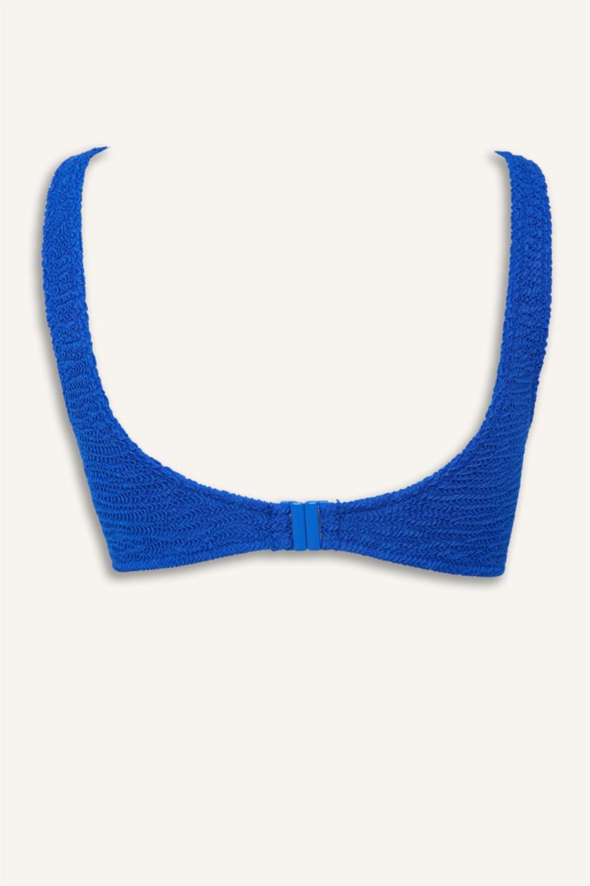 Kadın Saks Regular Fit Kırışık Dokulu Bikini Üstü
