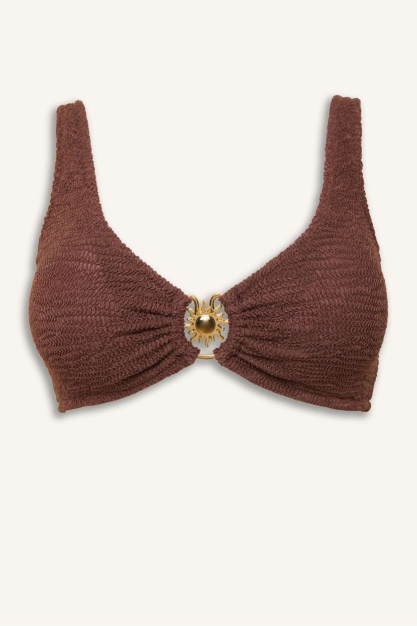 Kadın Kahve Regular Fit Kırışık Dokulu Bikini Üstü