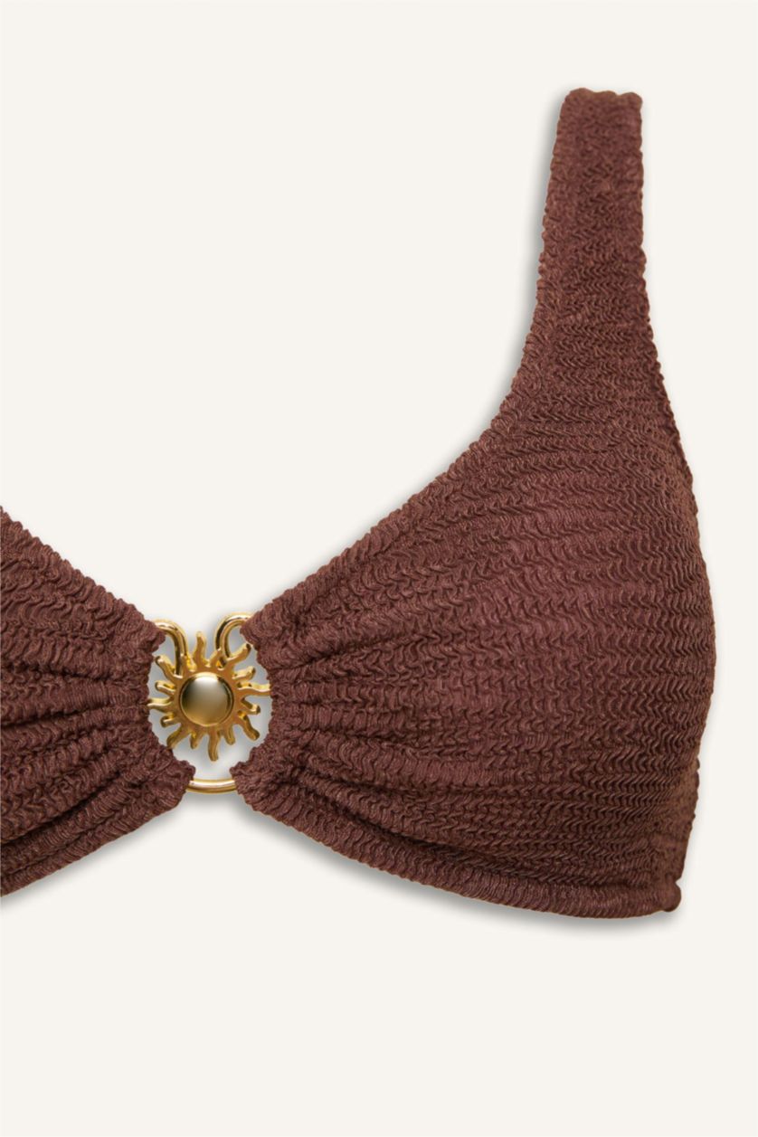 Kadın Kahve Regular Fit Kırışık Dokulu Bikini Üstü