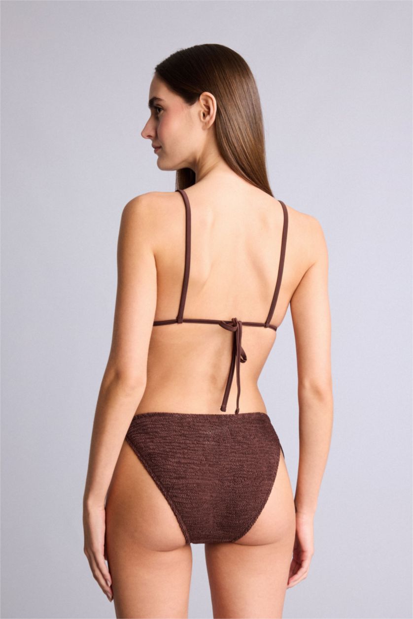Kadın Kahve Regular Fit Kırışık Dokulu Bikini Alt