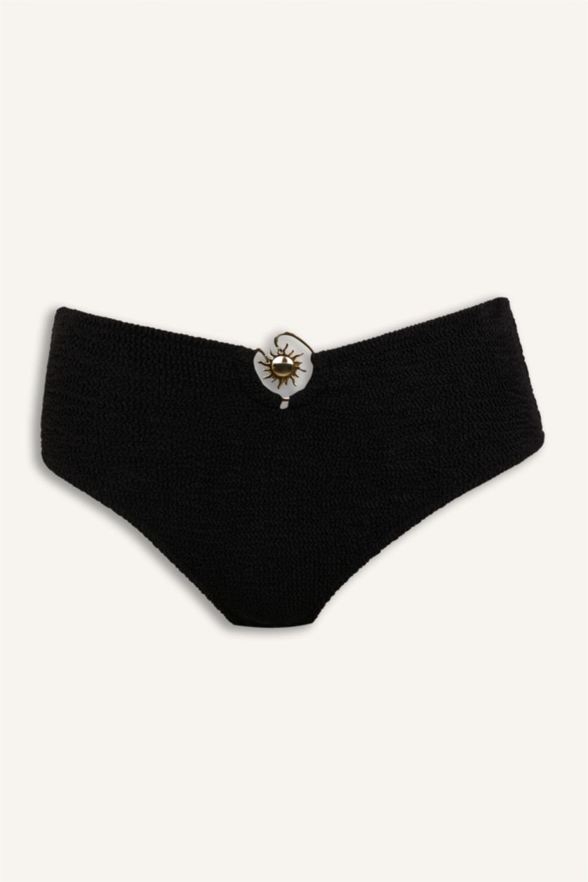 Kadın Siyah Regular Fıt Bürümcük Bikini Alt