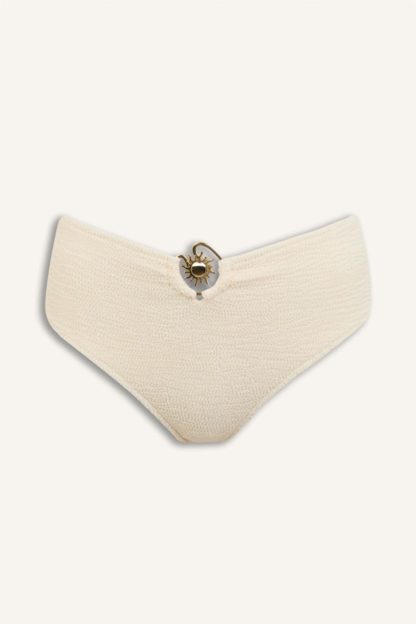 Kadın Kırık Beyaz Regular Fıt Bürümcük Bikini Alt