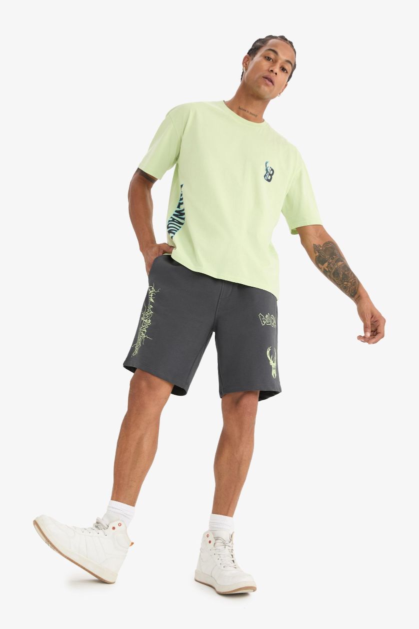 Erkek Antrasit NBA Milwaukee Bucks Standart Fit Kısa Paça Şort