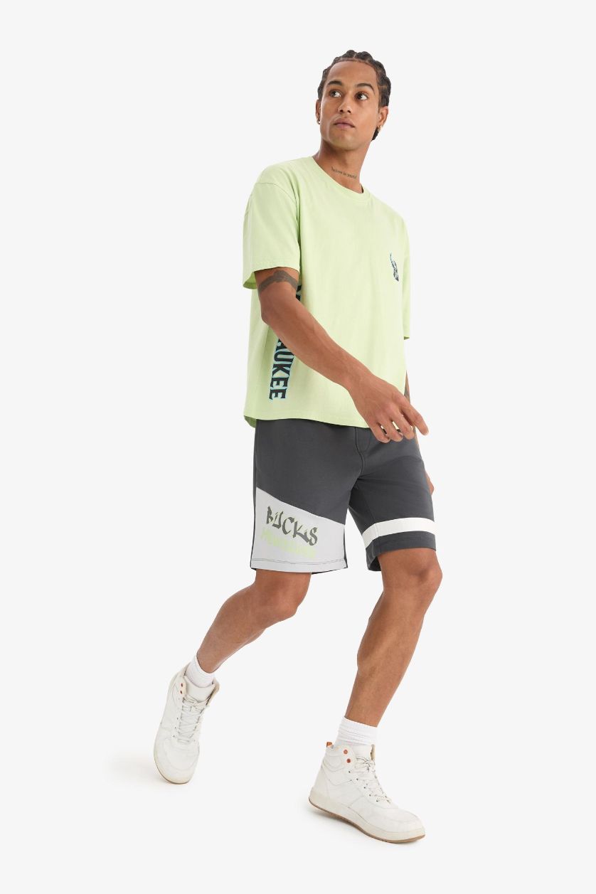 Erkek Antrasit NBA Milwaukee Bucks Standart Fit Kısa Paça Şort