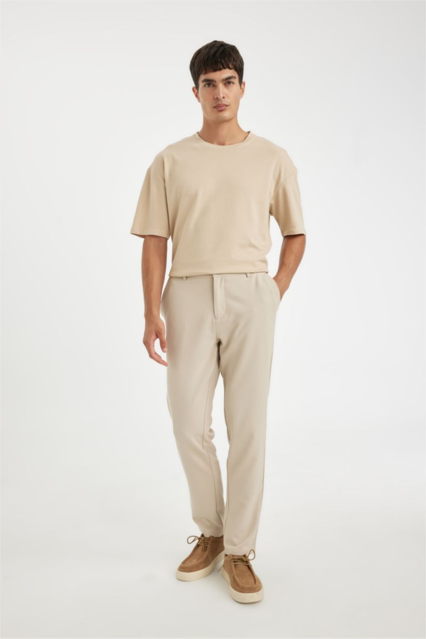 MAN Stone Beige Boxy Fit Crew Neck Waffle Fabric Cotton Basic T-Shirt