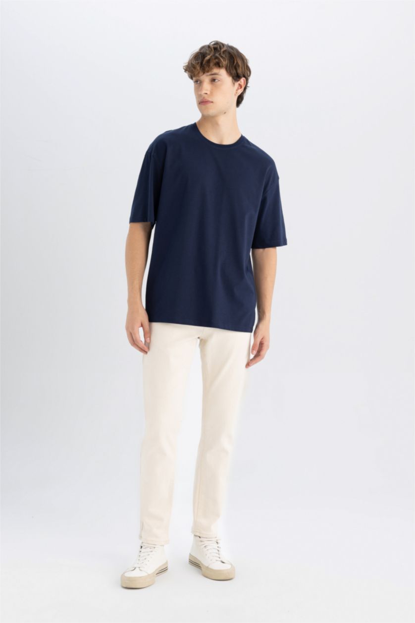 MAN Light Navy Blue Boxy Fit Cotton Basic T-Shirt