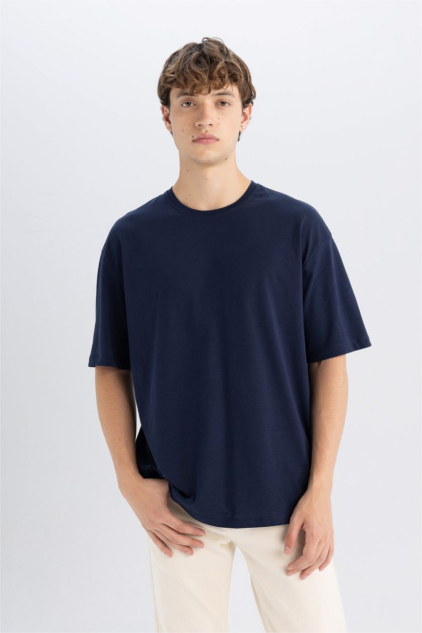 MAN Light Navy Blue Boxy Fit Cotton Basic T-Shirt