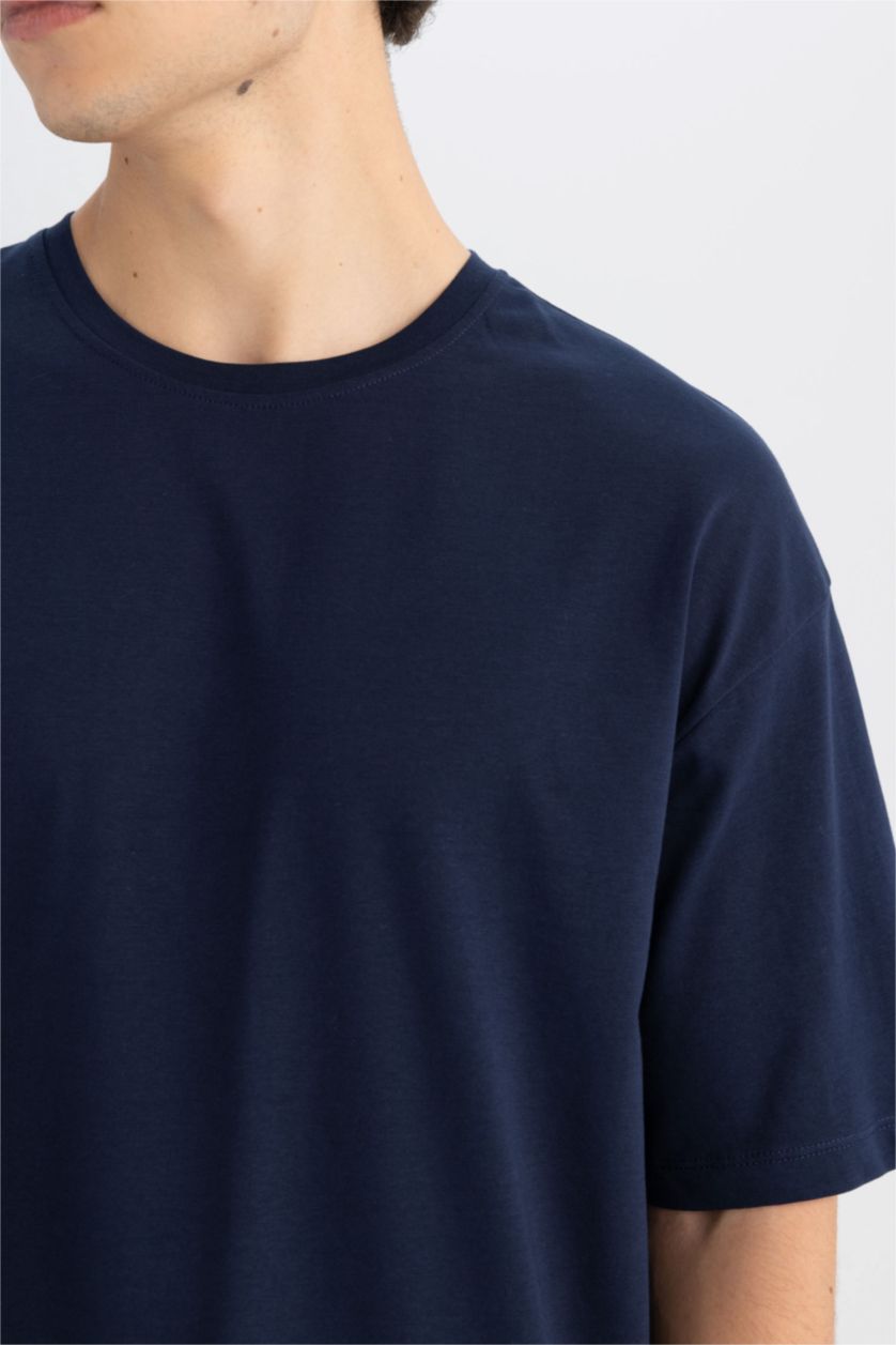 MAN Light Navy Blue Boxy Fit Cotton Basic T-Shirt