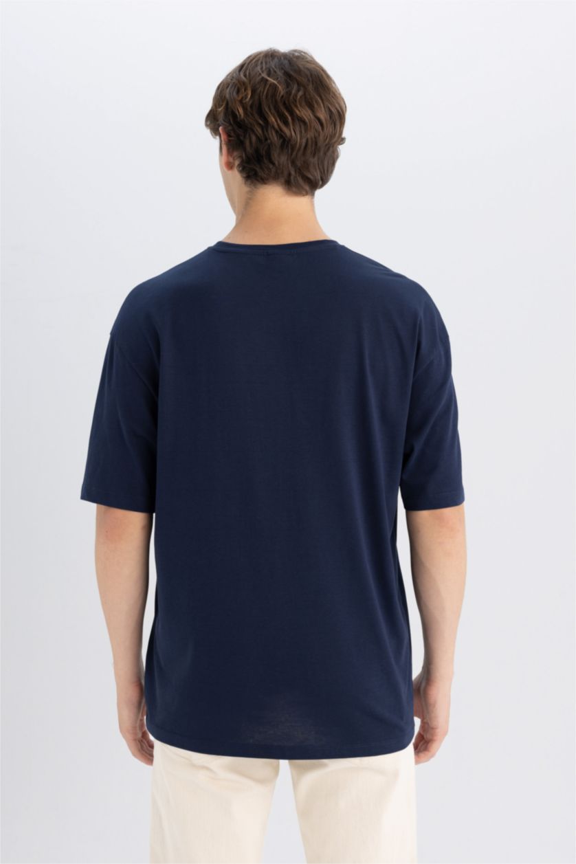 MAN Light Navy Blue Boxy Fit Cotton Basic T-Shirt