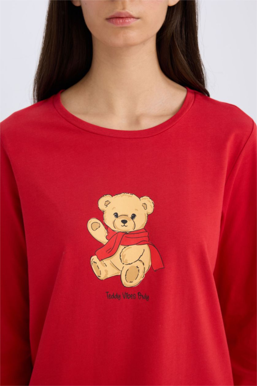 WOMAN NAVY Fall in Love Teddy Bear Printed Top Pajama Bottom  2 Piece Pajama Set