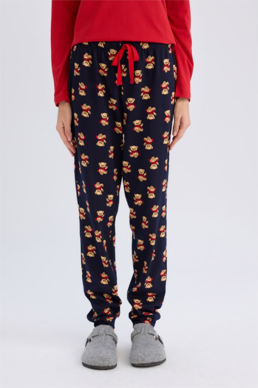 WOMAN NAVY Fall in Love Teddy Bear Printed Top Pajama Bottom  2 Piece Pajama Set