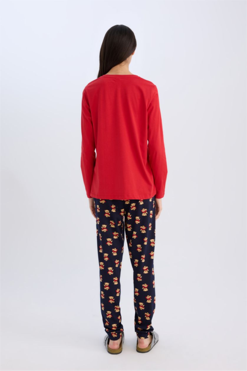 WOMAN NAVY Fall in Love Teddy Bear Printed Top Pajama Bottom  2 Piece Pajama Set