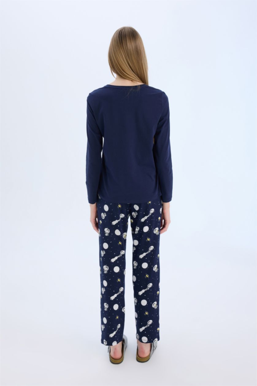 حريمي كحلي طقم بيجاما قصة عادية كم طويل من سنوبي - قطعتين