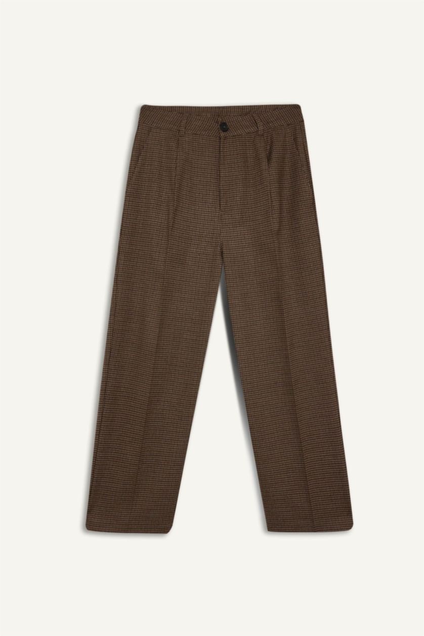 Kadın Koyu Kahve Carrot Fit Pensli Pantolon Yüksek Bel Cepli Kısa Paça